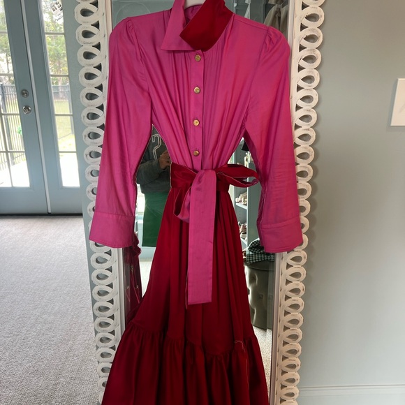 BURU size S worn once. Tiered pink and red dress with self tie. - Picture 1 of 4